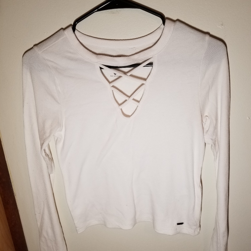 Hollister White Ribbed Long Sleeve Size S